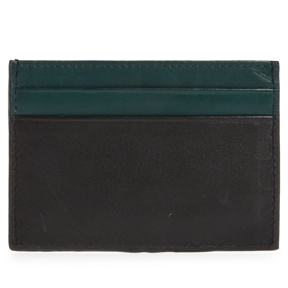 TED BAKER SANISE MENS LEATHER CARD HOLDER BLACK/GREEN NWOT